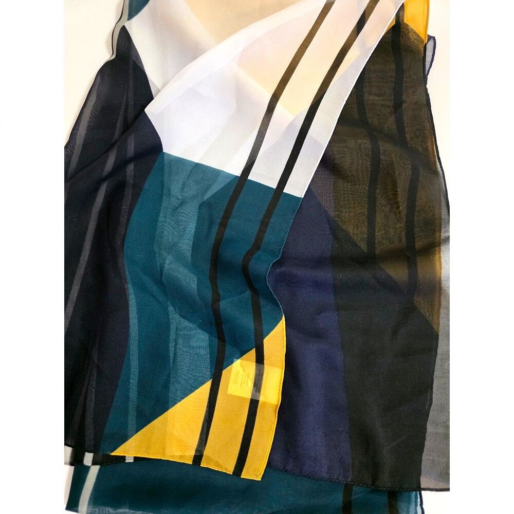 Christopher & Banks CJ Banks Scarf  Abstract Design Yellow Teal white 20x72